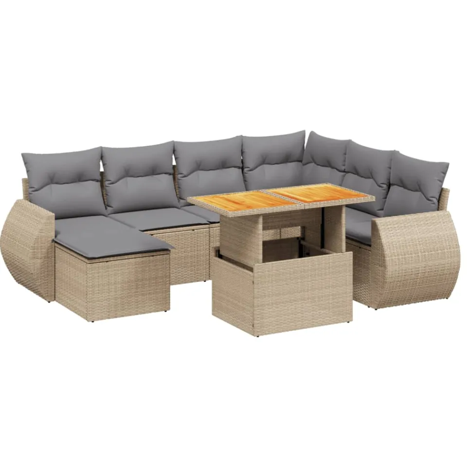 vidaXL 8-delige Loungeset met kussens poly rattan beige