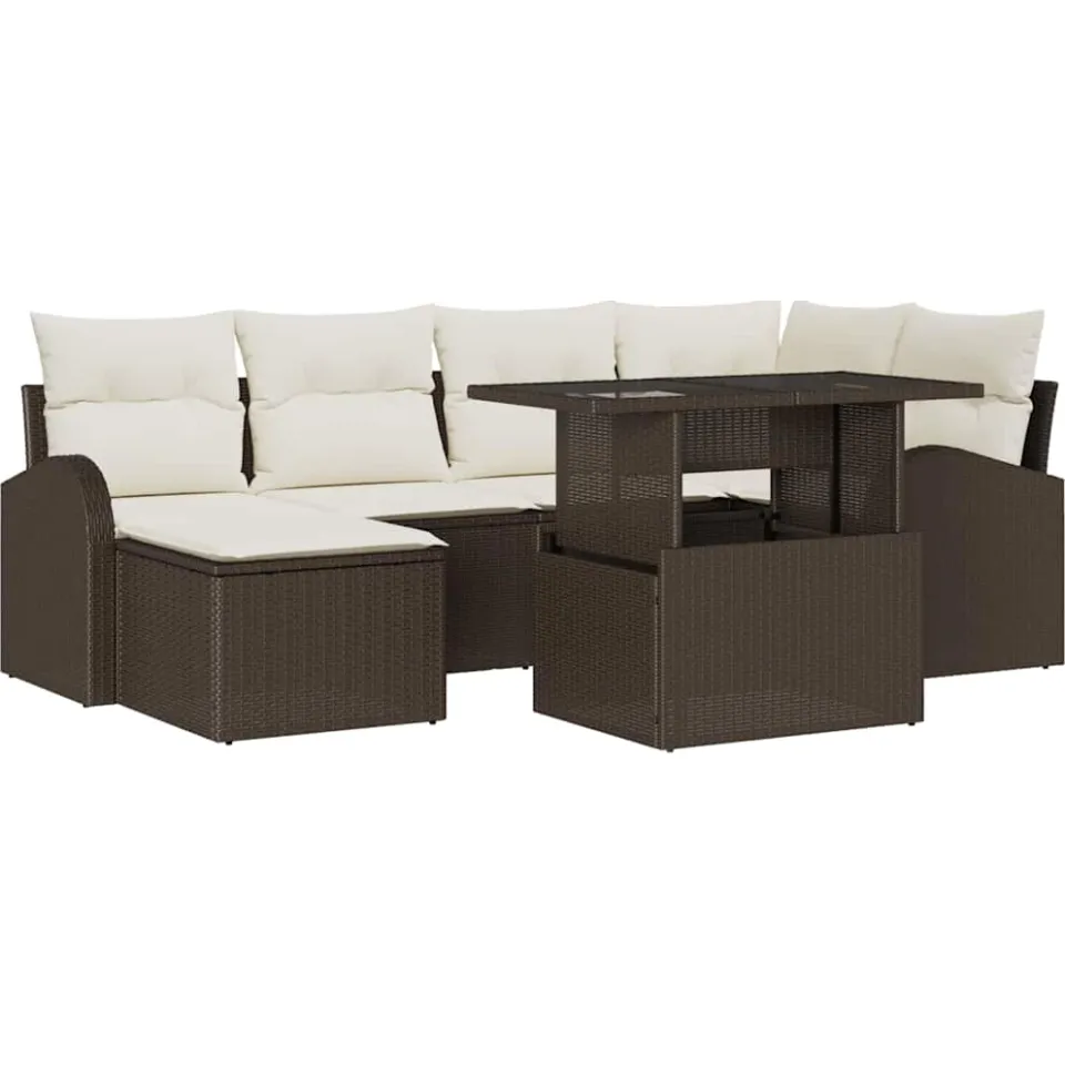 vidaXL Tuin Sofa Set 7 st Bruin Poly riet