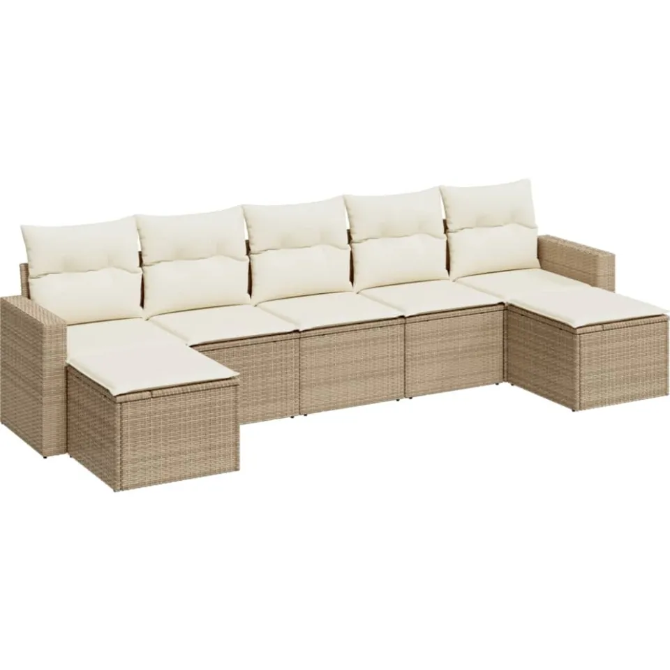 vidaXL 7-delige Loungeset met kussens poly rattan beige, foto 3