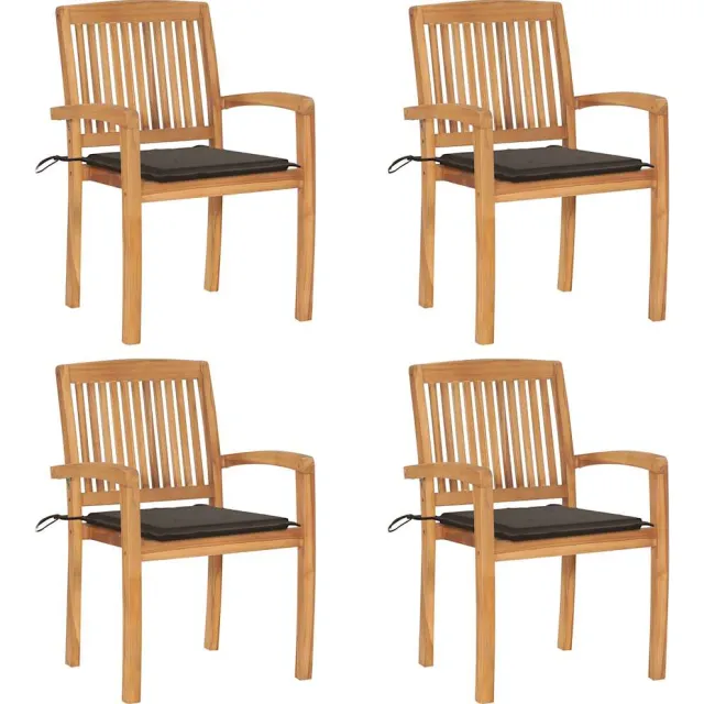 vidaXL Tuinstoelen stapelbaar 4 st met kussens massief teakhout Taupe