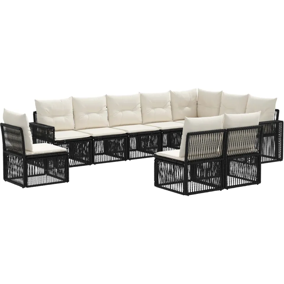 vidaXL Tuinbankenset 10 st 10-zits Zwart en Cream Wit poly rattan, foto 3