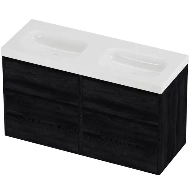 Proline Haga Badmeubelset Polystone Mezza Dubbel 120x46x73 cm Glans Wit Black Oak Eiken