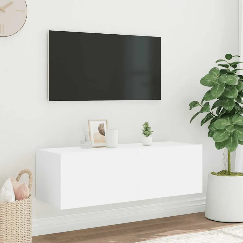 vidaXL Tv-wandmeubel met LED-verlichting 100x35x31 cm wit, foto 4