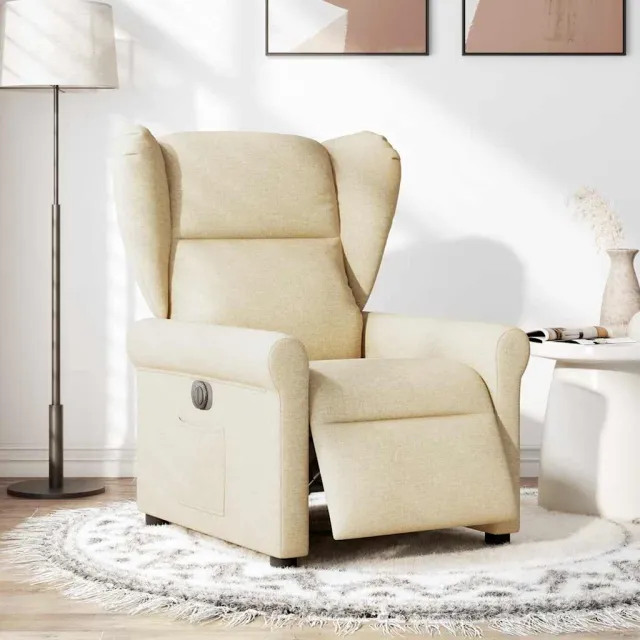 vidaXL Fauteuil verstelbaar elektrisch stof crèmekleurig