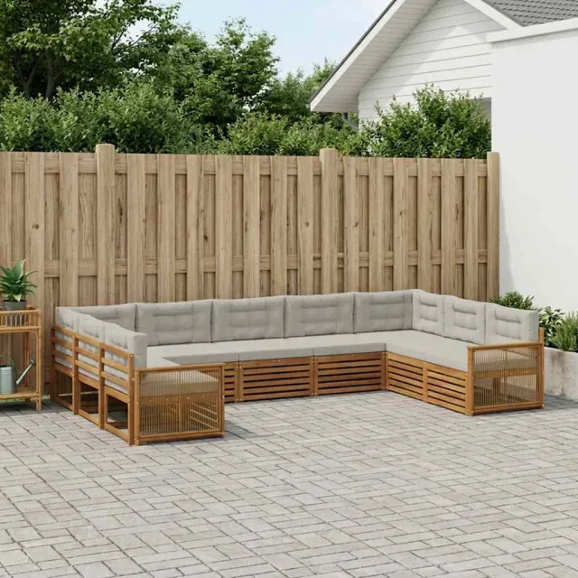 vidaXL Buiten bankenset 9 st 9-zits Naturel en lichtgrijs