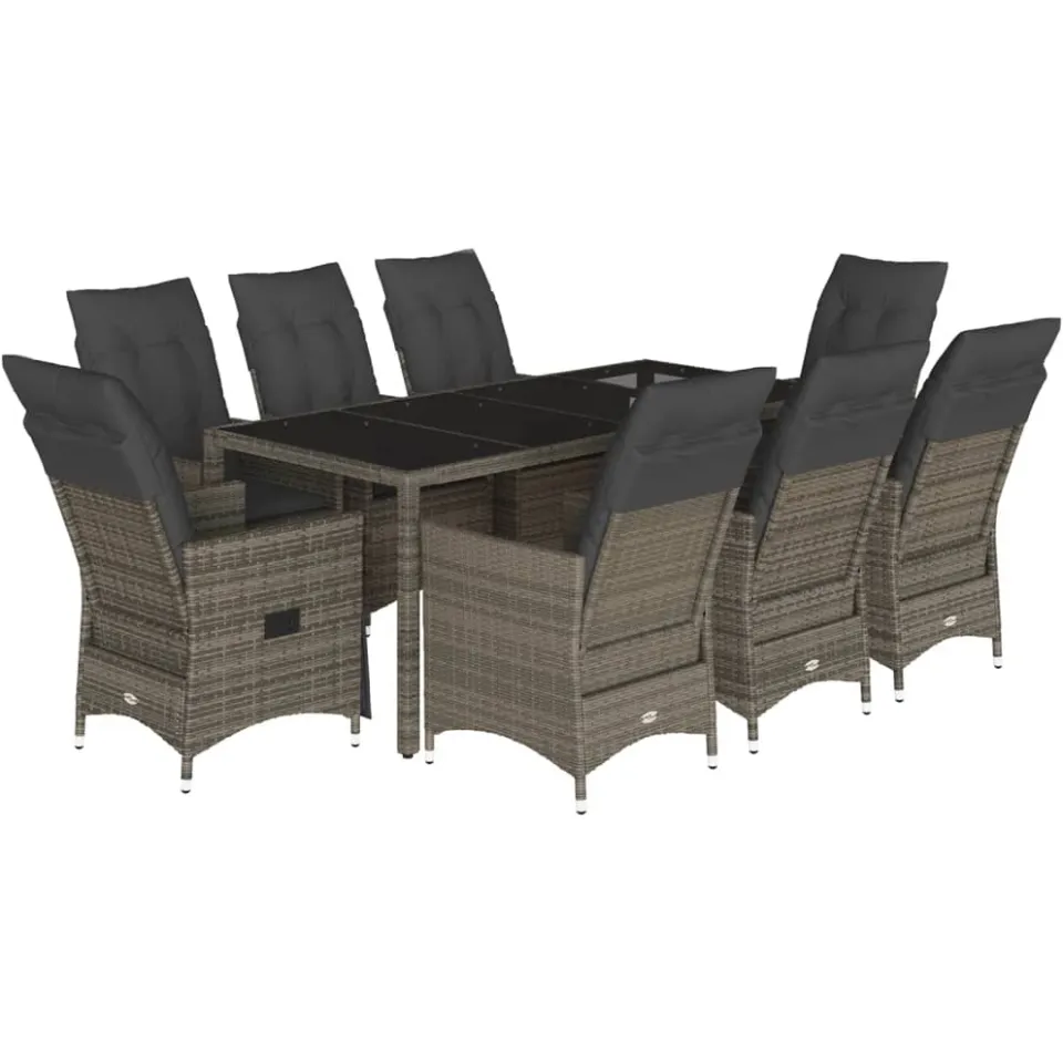 vidaXL 9-delige Tuinset met kussens poly rattan grijs, foto 3
