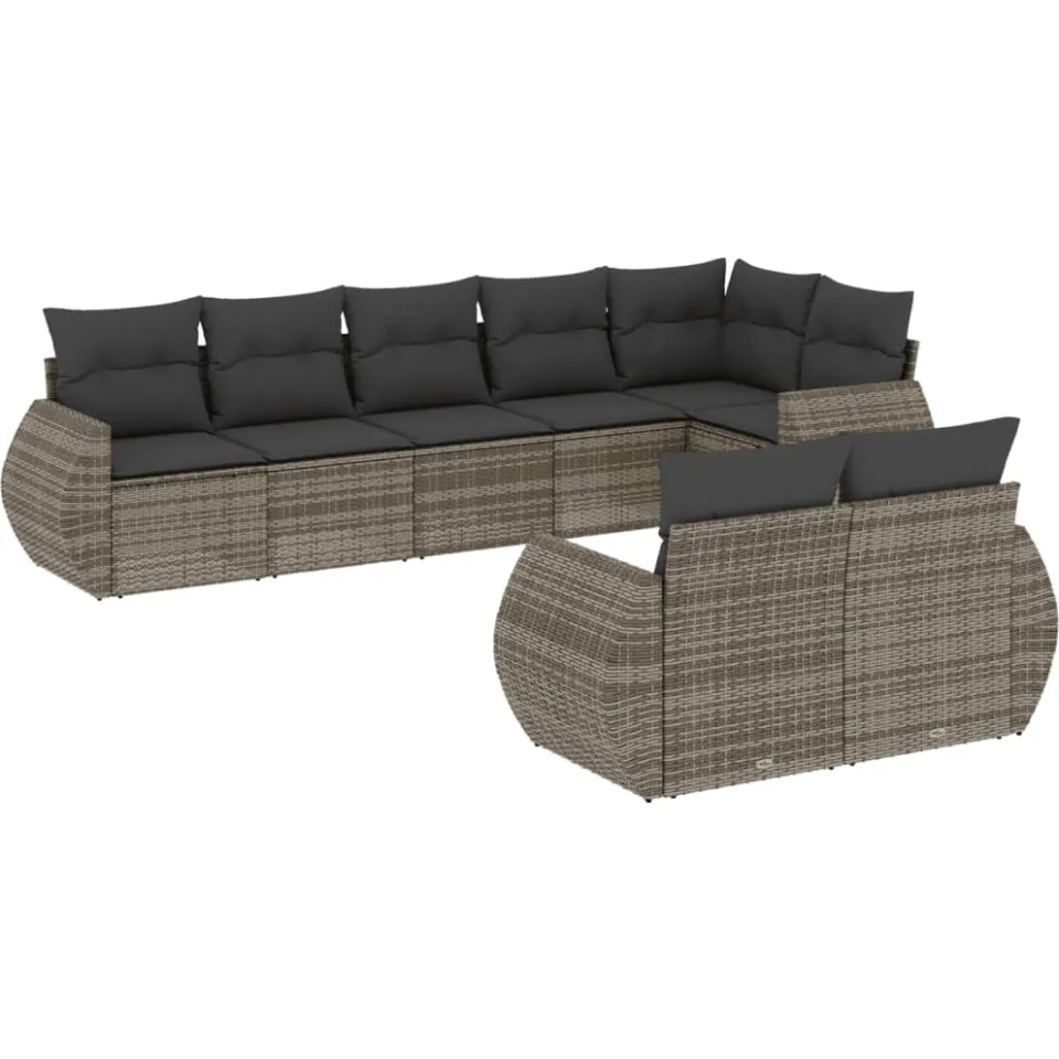 vidaXL 8-delige Loungeset met kussens poly rattan grijs, foto 3