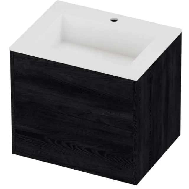 Proline Aristo Badmeubel Polystone Elegant 1 Kraangat Voor Grepen 60x46x54 cm Mat White Black Oak Eiken
