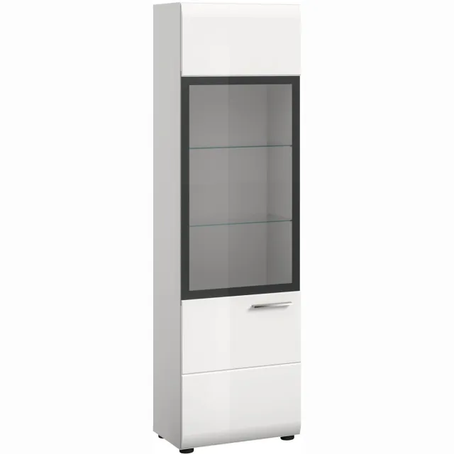 Furnilux Stijlvolle vitrinekast met glazen deur en verstelbare planken - 6 opbergvakken - 45x160x34cm Bruin