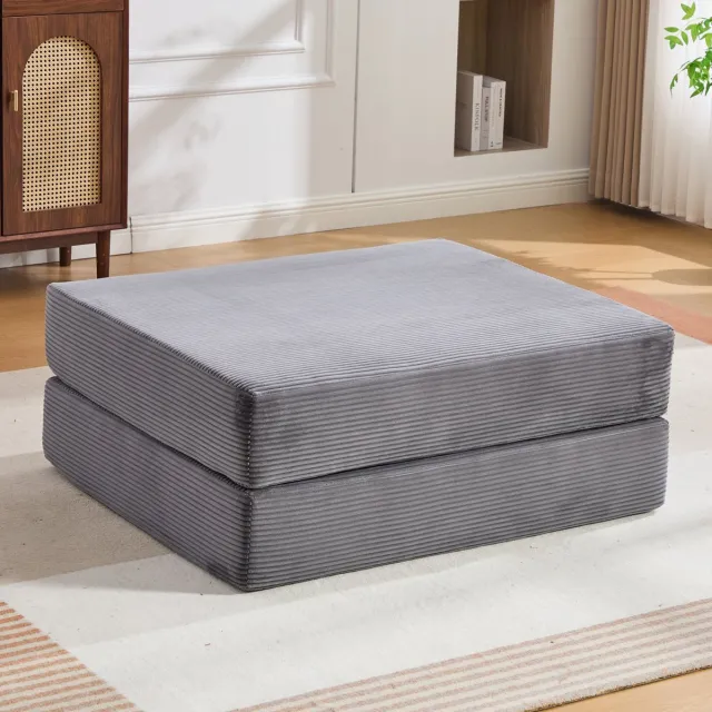 MODENUIT Voetenbankje – Uitklapbaar 109 x 95 x 43 cm – Ribstof – Donkergrijs – Met Schuimvulling