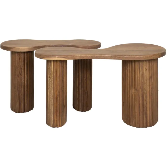 Giga Living Giga Meubel Salontafel Fuse - Naturel Acaciahout - Set van 2 - 80x45x42cm