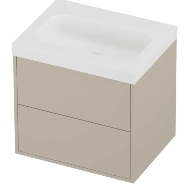 Proline Haga Badmeubelset Polystone Mezza 2 Laden 60x46x58 cm Mat White Soft Linen Beige