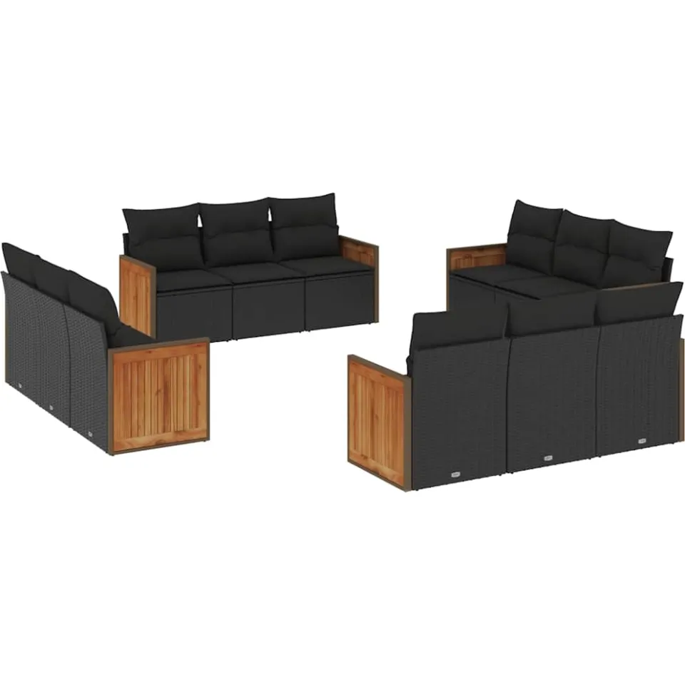 vidaXL 12-delige Loungeset met kussens poly rattan zwart, foto 3