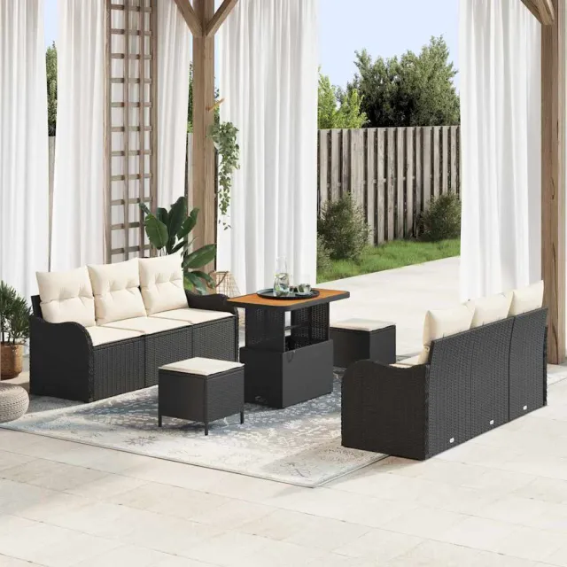 vidaXL Tuinbankenset 9 st Zwart poly rattan, foto 2