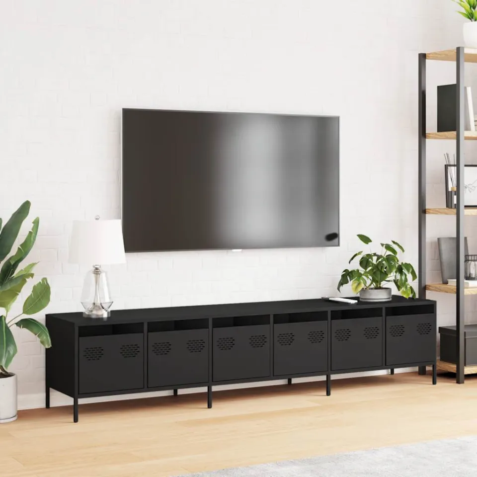 vidaXL Tv-meubel 202x39x43,5 cm koudgewalst staal zwart, foto 3