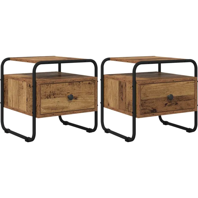 vidaXL Nachtkastje 2 st Oud hout Bewerkt hout Bruin