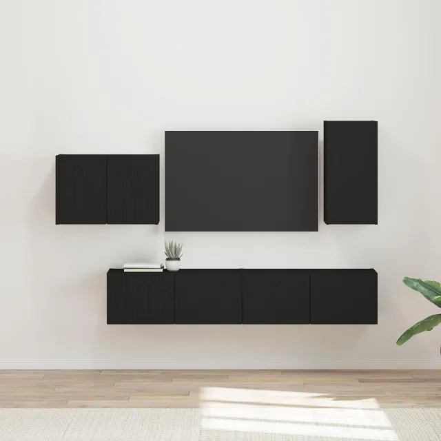 vidaXL TV Wandkast Set 4 st Zwart Bewerkt hout