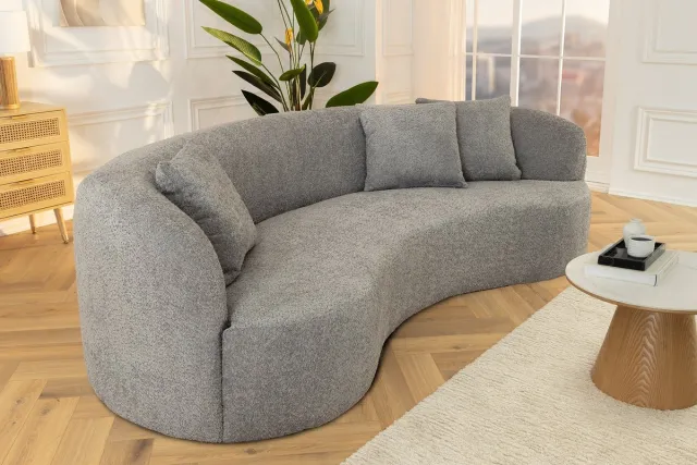 Invicta Interior Moderne bank ATELIER 230cm grijs bouclé 3-zits bank incl. kussens - 46545 Zie omschrijving