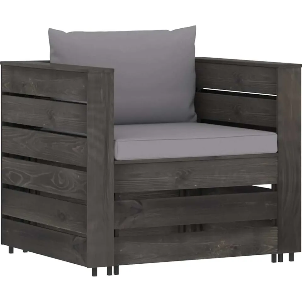 vidaXL 2-delige Loungeset met kussens grijs geïmpregneerd hout, foto 2