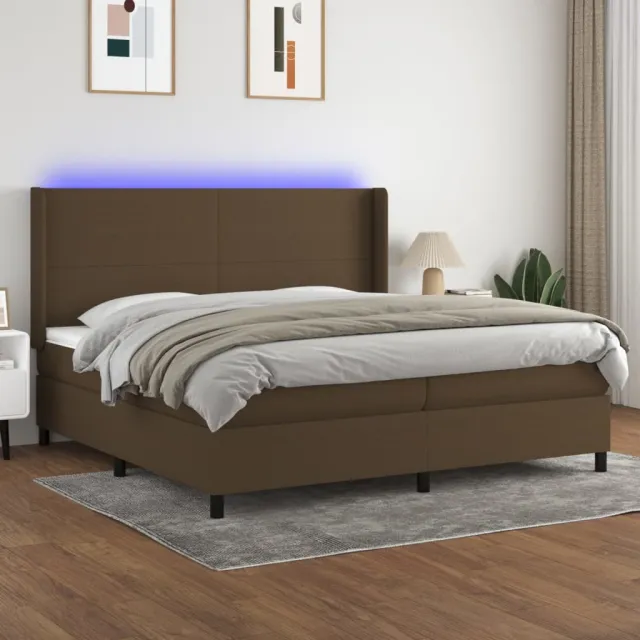 vidaXL Boxspring met matras en LED stof donkerbruin 200x200 cm bruin