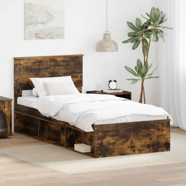 vidaXL Bedframe Gerookt eiken 90 x 190 cm Massief grenenhout Bruin
