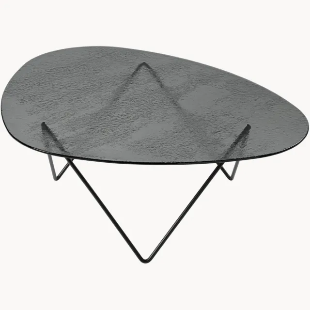 GUBI Handgemaakte ovale salontafel Pedrera met glazen tafelblad Transparant, Grijs, Zwart