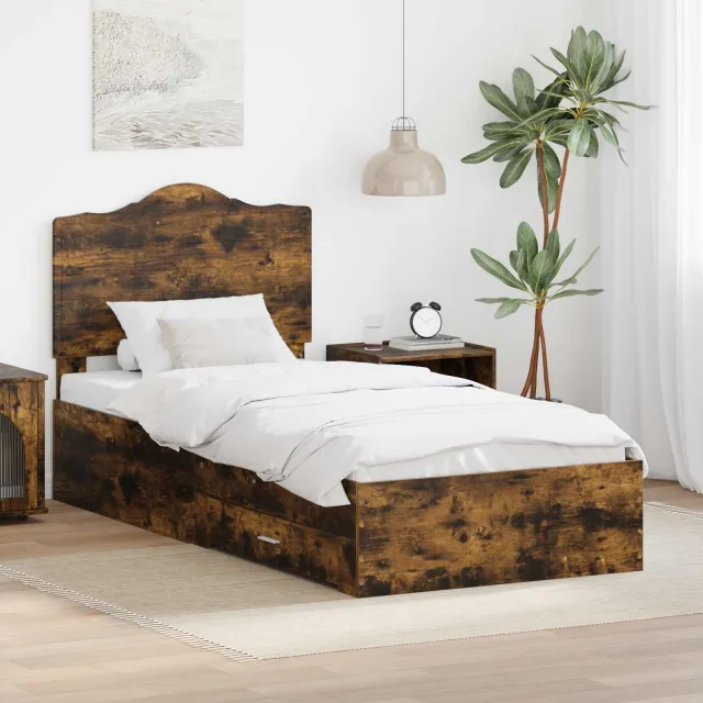 vidaXL Bedframe met lade Gerookt eiken 100 x 200 cm Bewerkt hout Bruin