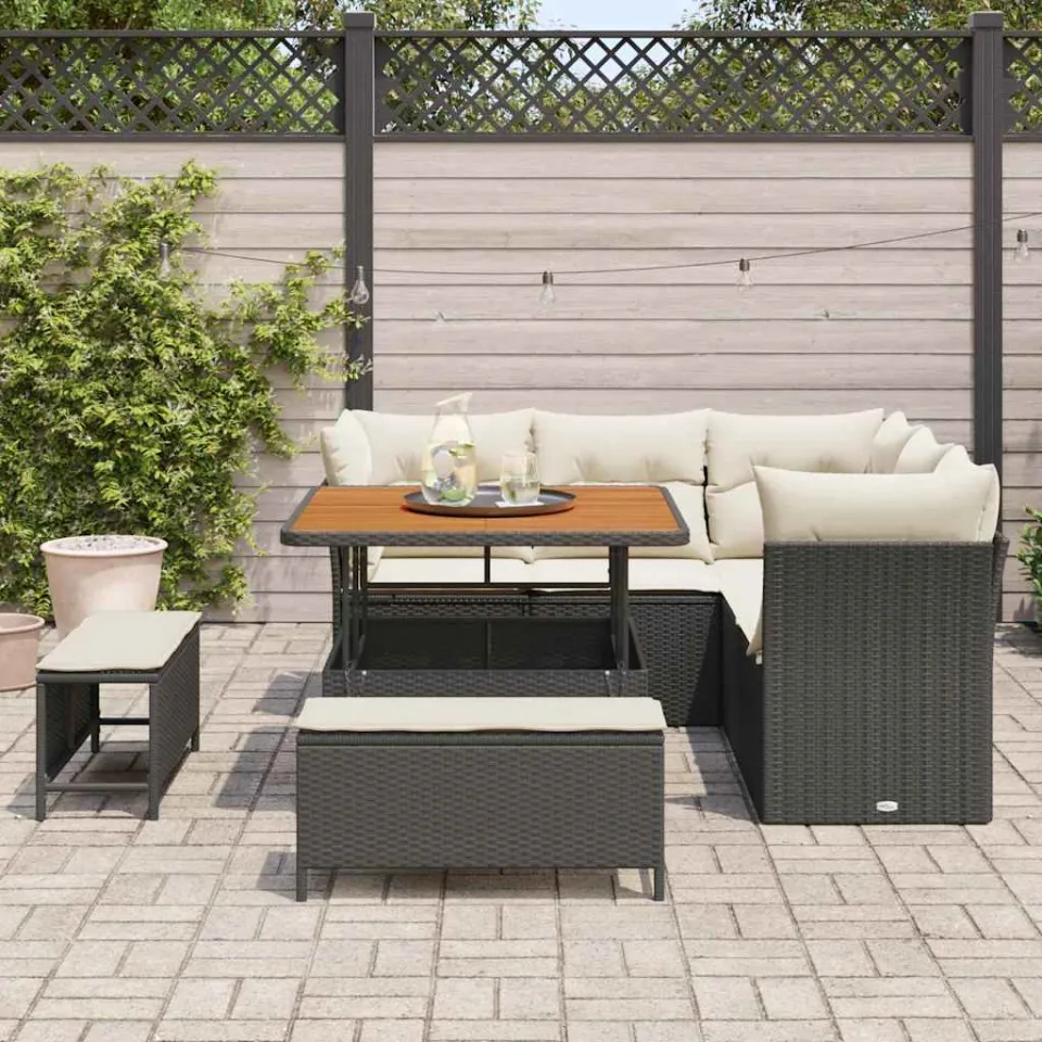 vidaXL Tuinbankenset 8 st Zwart poly rattan, foto 2