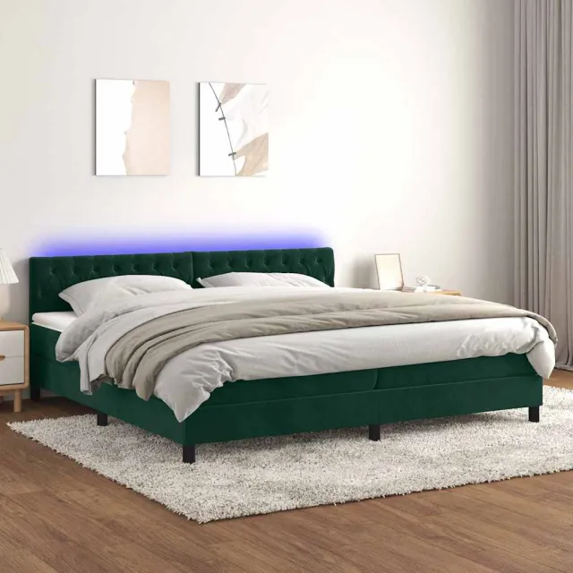 vidaXL Boxspring met matras en LED fluweel donkergroen 200x200 cm groen