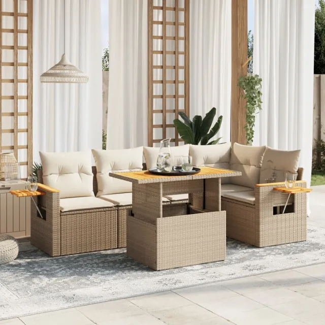 vidaXL 6-delige Loungeset met kussens poly rattan beige, foto 2