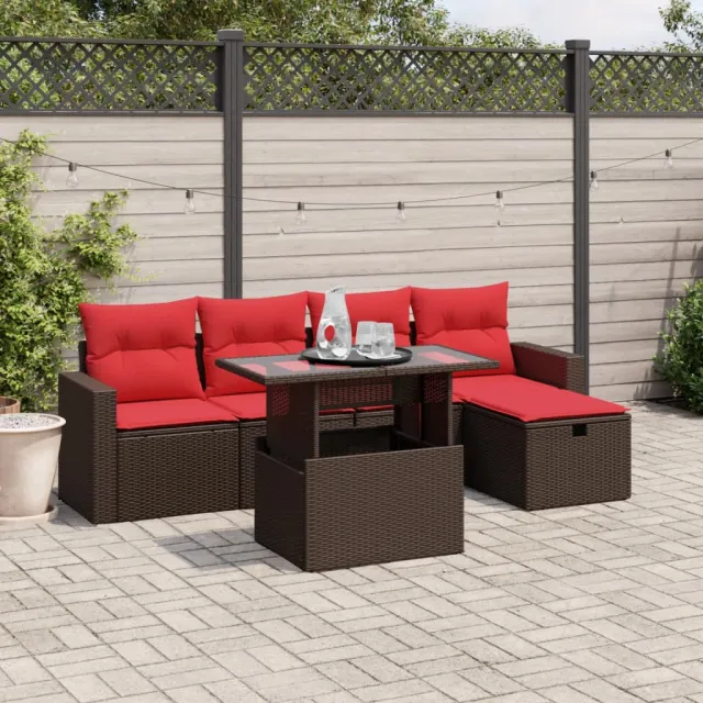 vidaXL 6-delige tuinbankset met kussens, bruin polyrotan, foto 2