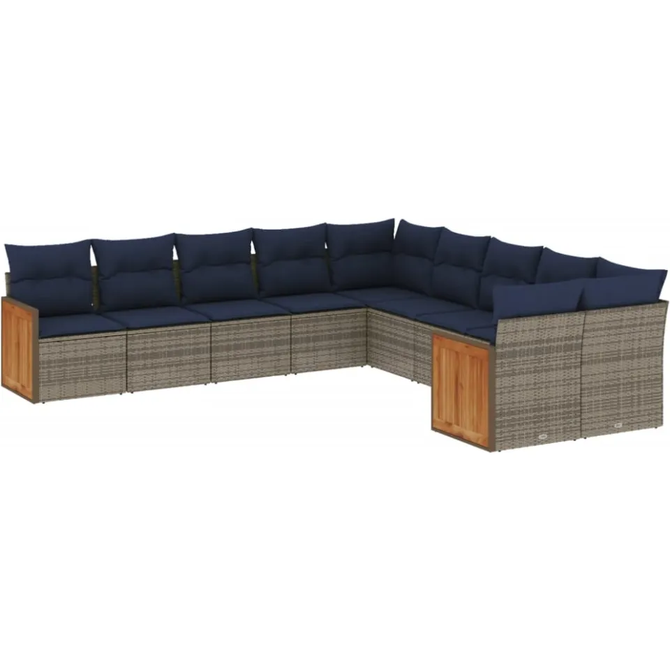 vidaXL 10-delige tuinbankset met kussens, grijs polyrotan, foto 3