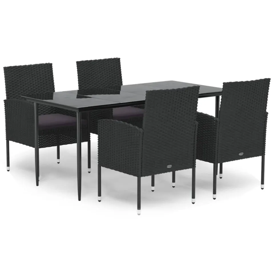 vidaXL 5-delige Tuinset met kussens poly rattan zwart