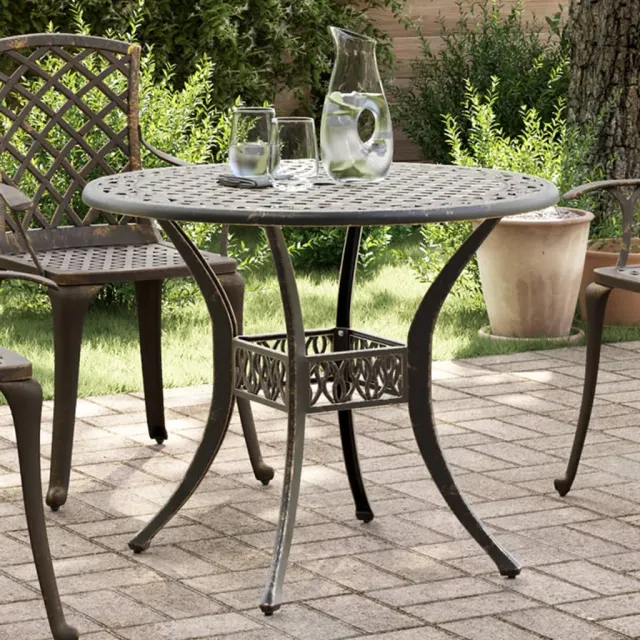 vidaXL Tuintafel Ø 90x75 cm gietaluminium bronskleurig bruin