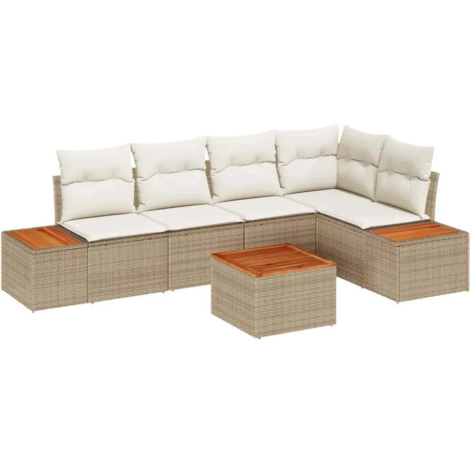 vidaXL Tuinbankenset 6 st Beige Poly riet, foto 4