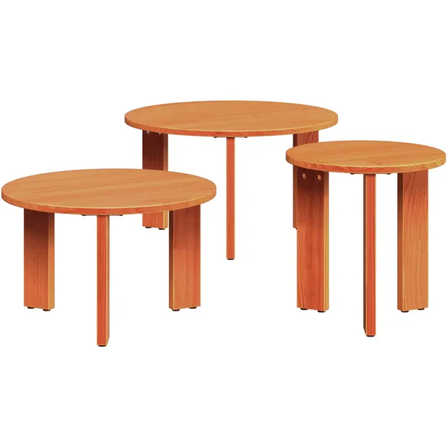 vidaXL Salontafel 3 st Wasbruin 47,5 x 47,5 x 27 cm Massief grenenhout