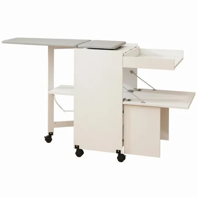 OKWISH Strijkkast Opvouwbaar Met Wielen - Wit Grijs MDF - Met Schuifdeur En Open Opbergvak - Voor Wasruimte - 154 X 55 X 87 Cm