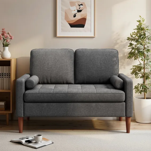 Bealife AR38 Comfortabele 2-Zitsbank - Met ademende linnen stof en hoogveerkrachtig schuim - Geschikt voor woonkamer en slaapkamer - Donkergrijs