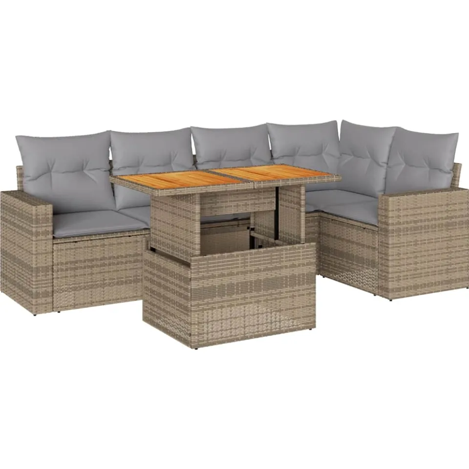 vidaXL 6-delige Loungeset met kussens poly rattan beige, foto 3