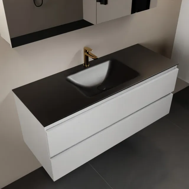Mondiaz AIVY 120cm badmeubel Talc, wastafel Urban solid surface midden 1 kraangat met spiegelkast (AI-351621URBAN-SI - AI-M120TAMI - AI-C120TAMI)