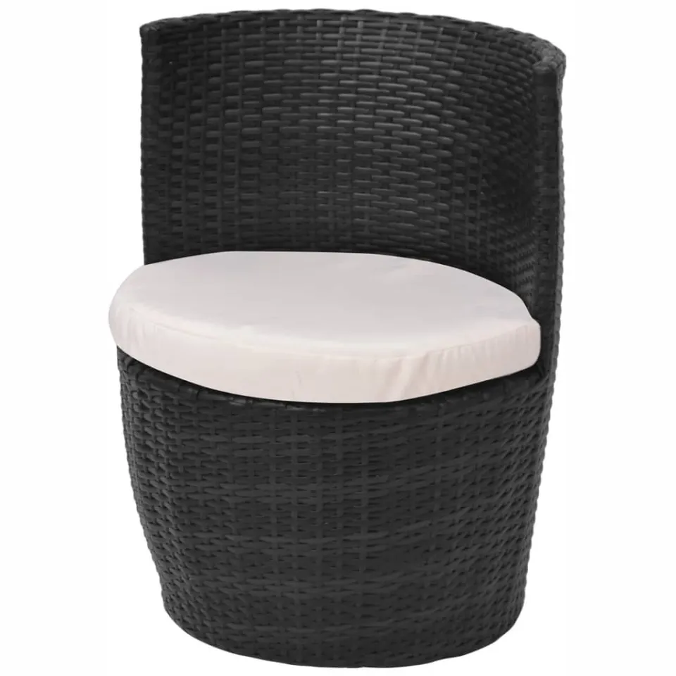vidaXL 3-delige Bistroset met kussens poly rattan zwart, foto 4