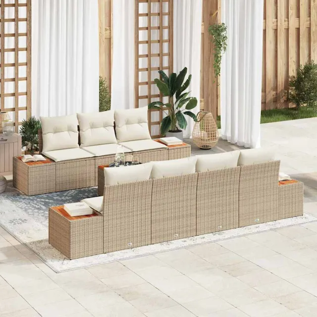 vidaXL Tuinbankenset 8 st Beige Poly riet, foto 2