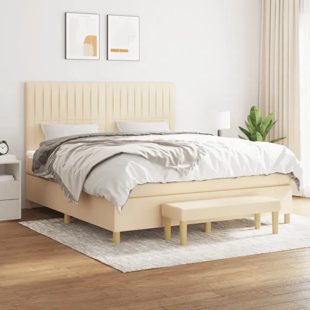 vidaXL Boxspring met matras stof crèmekleurig 160x200 cm