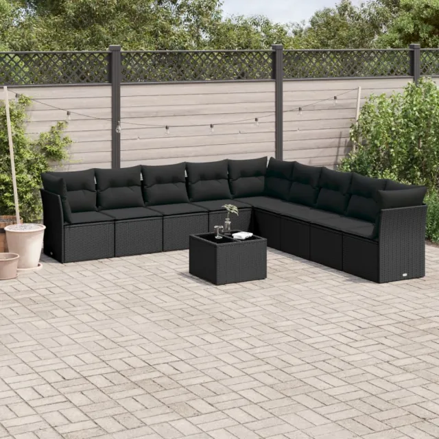 vidaXL 10-delige Loungeset met kussens poly rattan zwart, foto 2
