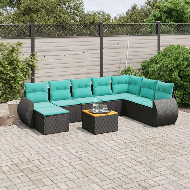vidaXL 9-delige tuinbankset met kussens van zwart polyrotan, foto 2