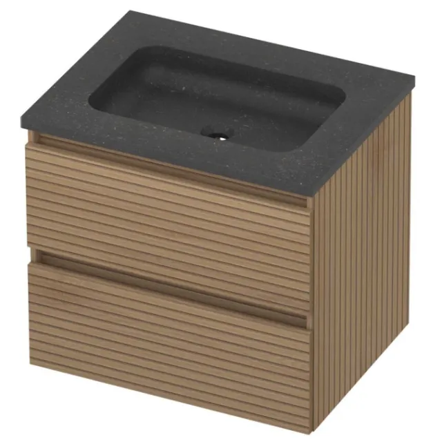 Basic-Line Rocky 46 Badmeubelset Hardsteen Zonder Kraangat 60x46x54 cm Lamello Oak Blue Stone Grijs