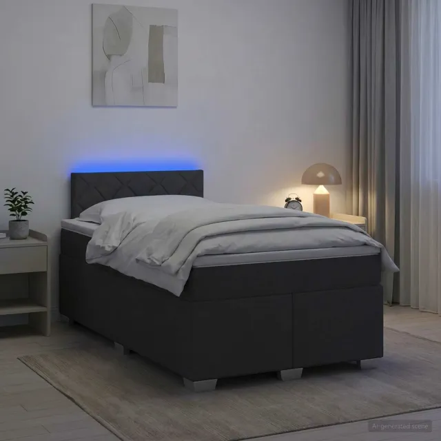 vidaXL Boxspring Bed met Matras en LED Donkergrijs 120 x 190 cm Stof