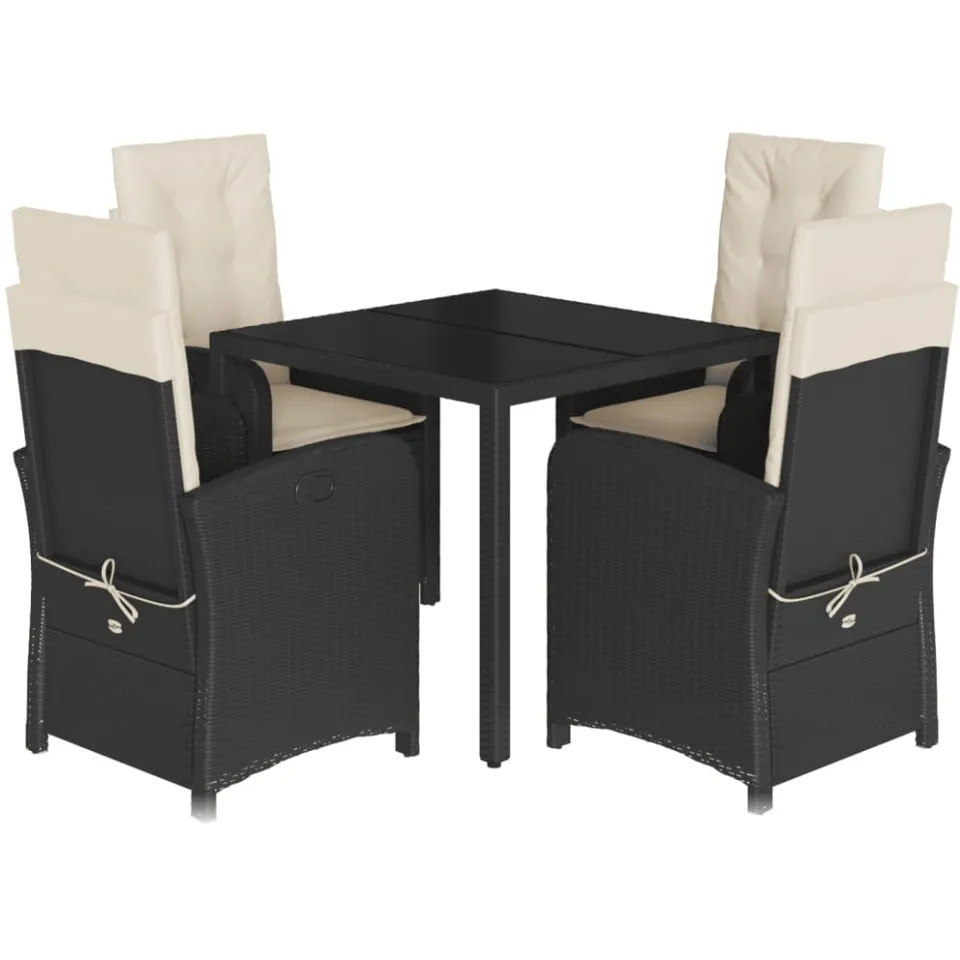vidaXL 5-delige Tuinset met kussens poly rattan zwart, foto 3