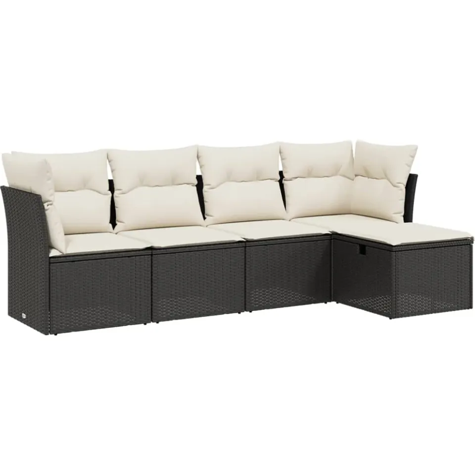 vidaXL 5-delige Loungeset met kussens poly rattan zwart