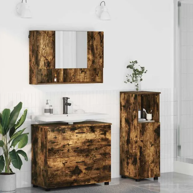 vidaXL Badkamermeubelset 3 st Gerookt eiken Bewerkt hout en metaal, foto 2
